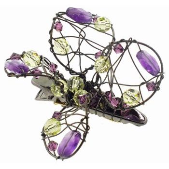 Colette Malouf - Flower Beak Clip - Semi-Precious Stones - Plum (1)