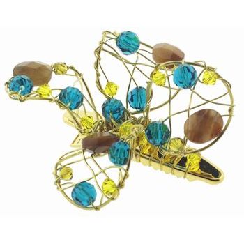 Colette Malouf - Flower Beak Clip - Semi-Precious Stones - Peacock (1)