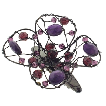 Colette Malouf - Flower Beak Clip - Semi-Precious Stones - Eggplant (1)