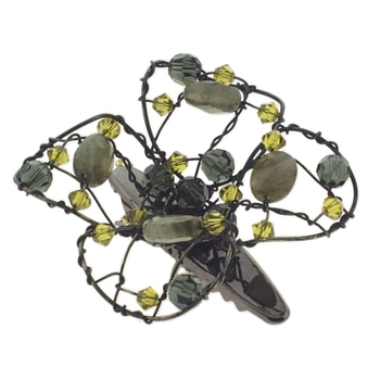 Colette Malouf - Flower Beak Clip - Semi-Precious Stones - Taupe (1)