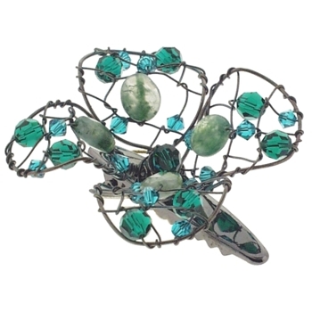 Colette Malouf - Flower Beak Clip - Semi-Precious Stones - Bottle Green (1)