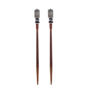 Mei Fa - Hairstyx - Caddy Silver - Long Brown Hairsticks - (Set of 2)