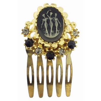 Alex and Ani - Black Tri-figured Cameo w/ Crystals On Gold Hued Comb (1)