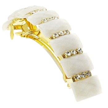 Cara - Large Square Pearl Multifaceted Barrette - Gold (1)