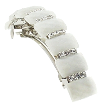 Cara - Large Square Pearl Multifaceted Barrette - Silver (1)