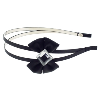 Cara - Satin Bow Double Headband - Black (1)