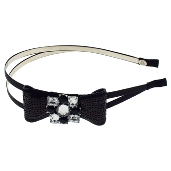 Cara - Sequin Bow Double Arch Headband - Black (1)