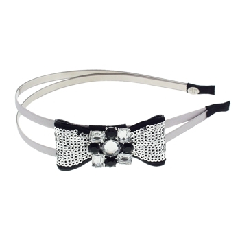 Cara - Sequin Bow Double Arch Headband - Silver (1)