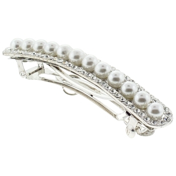 Cara - Large Rodium Pearl Barrette - White Diamond & Pearls (1)