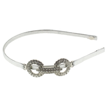Cara - Crystal Circle Buckle Leather Headband - Silver (1)