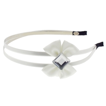 Cara - Satin Bow Double Headband - White (1)