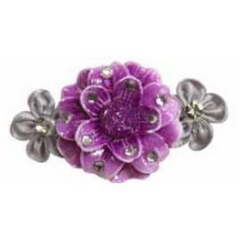 Tarina Tarantino - Fiore - Caramella - Swarovski Crystal, Lucite, and Silk Flowering Rose Barrette - Violet Storm