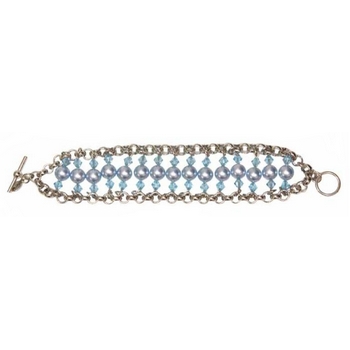 Tarina Tarantino - Oceanica - Swarovski Crystal and Glass Pearl Chainmail Bracelet - Aqua