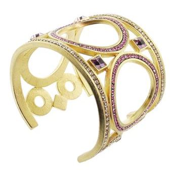 Christopher Roca - Circles Cuff - Gold Metal w/Rose & Clear Crystals