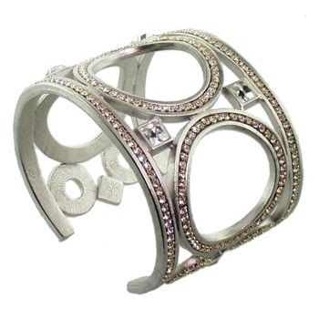Christopher Roca - Circles Cuff - Silver Metal w/Clear Crystals