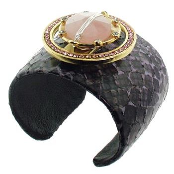 Christopher Roca - Cuff - Faux Snake Skin w/Gold & Rose Quartz ornament