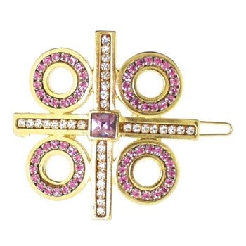 Christopher Roca - Quadrant Hair Barrette - Gold Metal w/Rose Crystals (1)