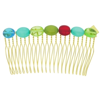 Colette Malouf - Fiesta Multi-Colored Glass Bead Wire Hair Comb - Medium - Blue Shades (1)