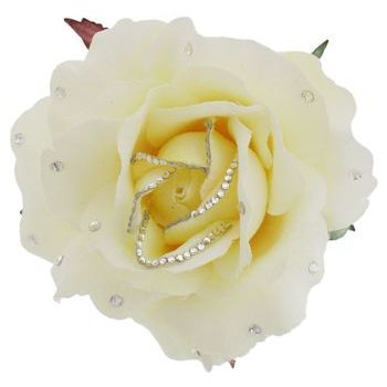 Michelle Roy - Large Silk Rose Clip - Cream W/ Swarovski Crystal Accents