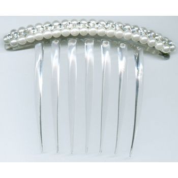 HB HairJewels - Pearl & Crystal French Twist Comb - Straight Pearl & Crystals