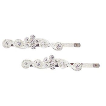 Karen Marie - Bridal Collection - Crystal Flower & Ribbon Bobby (Set of 2)