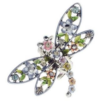 Karen Marie - Whimsical Garden - Crystal & Flower Dragonfly Claw - Dark Sapphire (1)