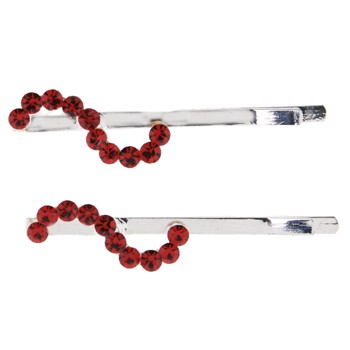 Karen Marie - Curvy Crystal S Bobby Pins - Red/Silver (Set of 2)