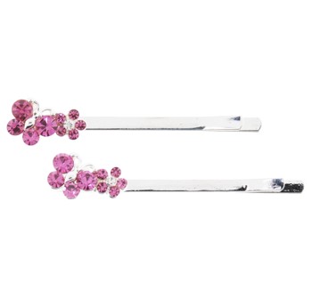 Karen Marie - Crystal Butterfly & Flower Bobby Pins - Pink/Silver (Set of 2)