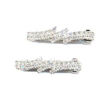 Deco Rhinestone Barrettes - White - Set of 2