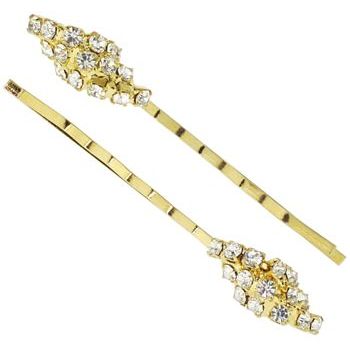 Karen Marie - Crystal Cluster Bobby Pins - White/Gold (Set of 2)