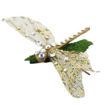 Michelle Roy - Dragonfly - Gold w/White & White AB Swarovski Crsytals (1)