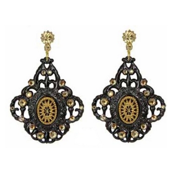 Tarina Tarantino - Gotham City - Etched Glass Star Cameo and Swarovski Crystal Baroque Drop Earrings - Gold