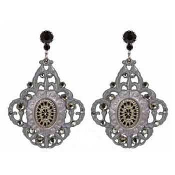 Tarina Tarantino - Gotham City - Etched Glass Star Cameo and Swarovski Crystal Baroque Drop Earrings - Silver