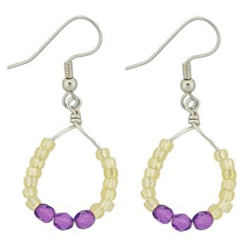 Pink Lily - Earrings - Pierced Hoop - Purple & Gold Beaded (1)