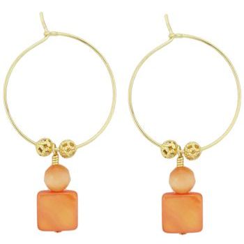 Pink Lily - Earrings - Pierced Hoop - Orange Bead Dangle w/Filigree Gold Plated Beads (1)