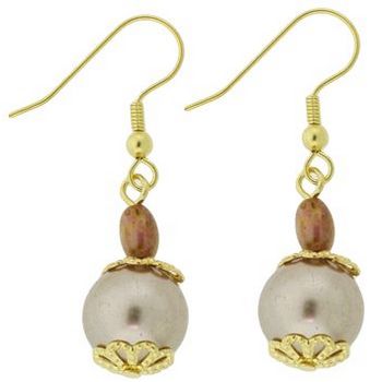 Pink Lily - Earrings - Set of Pierced - Champagne and Pearl Beads with Gold Filigree(1)