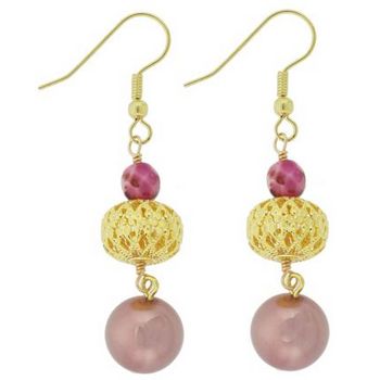 Pink Lily - Earrings - Set of Pierced - Rose Pearl and Gold Filigree Beads(1)