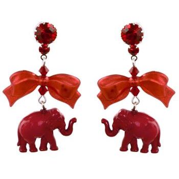 Tarina Tarantino - Lucite Bow & Elephant Charm Earrings - Red