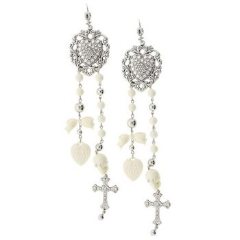 Tarina Tarantino - Crystallized Metal Baroque Heart Duster Earrings - Ivory