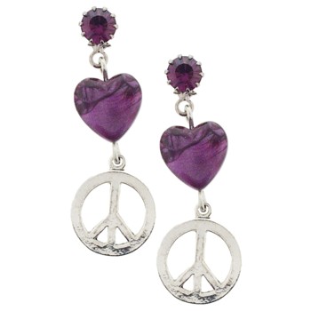 Tarina Tarantino - Peace, Love, & Sparkle Crystal Peace Sign Heart Earrings - Amethyst