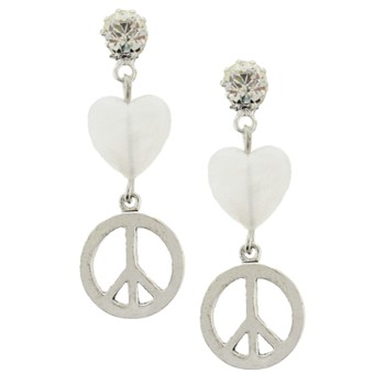 Tarina Tarantino - Peace, Love, & Sparkle Crystal Peace Sign Heart Earrings - Crystal AB