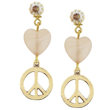 Tarina Tarantino - Peace, Love, & Sparkle Crystal Peace Sign Heart Earrings - Golden Shadow