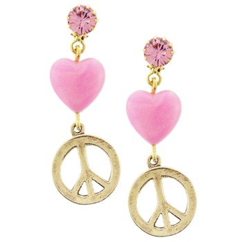Tarina Tarantino - Peace, Love, & Sparkle Crystal Peace Sign Heart Earrings - Light Rose