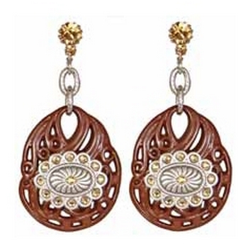 Tarina Tarantino - Dusty Rosaline - Calico - Carved Lucite and Metal Charm Post Earrings - Saddle