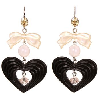 Tarina Tarantino - Tuxedo Lingerie - Heart Drop Earrings with Swarovski Crystal and Lucite Bows