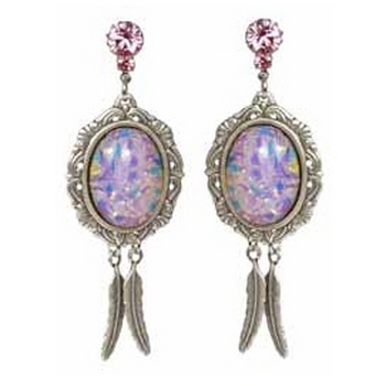 Tarina Tarantino - Dusty Rosaline - Outlaw - Cameo Stone and Feather Earrings