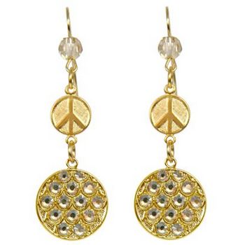 Tarina Tarantino - Peace, Love, & Sparkle Crystal Disk Drop Earrings - Gold