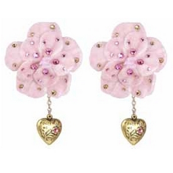 Tarina Tarantino - Dusty Rosaline - Playa Rosie - Velvet Flower and Heart Charm Earrings - Dusty Rosaline