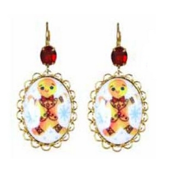 Tarina Tarantino - Santa Claus - To All A Good Night - Swarovski Crystal Golden Framed Gingerbread Man Drop Earrings