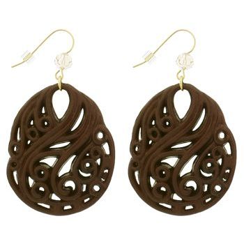 Tarina Tarantino - Carved Lucite Disc Earrings - Brown